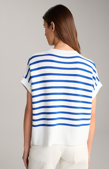 Cotton Knitted Jumper in Blue/White Stripes