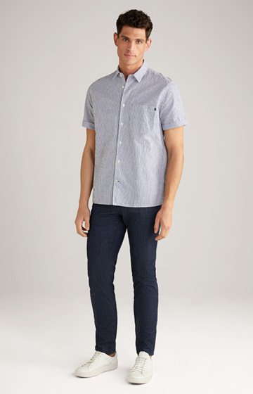 Herry Cotton/Linen Shirt in Dark Blue/Off-white Stripes
