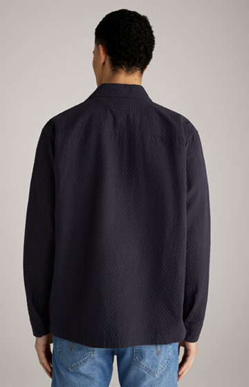 Harvi Cotton Shirt in Dark Blue, textured