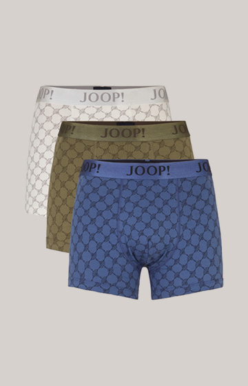 3-Pack of Boxer Shorts in an Olive/White/Blue Pattern