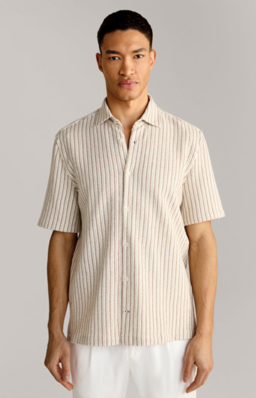 Kawi Knitted Polo Shirt in Beige Stripes