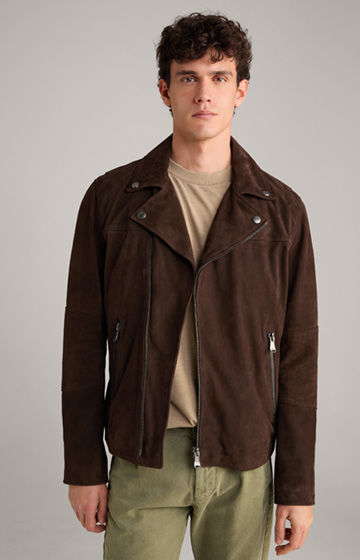 Lezy Suede Leather Jacket in Dark Brown