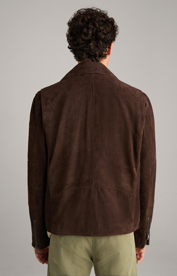 Lezy Suede Leather Jacket in Dark Brown