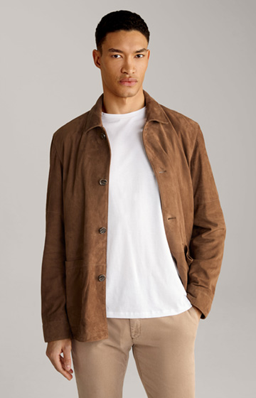 Zag Suede Leather Jacket in Brown