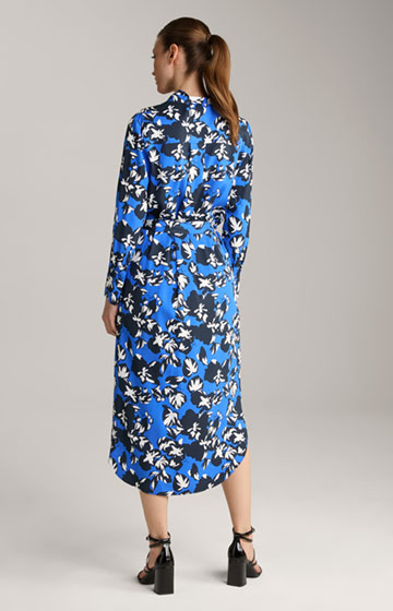 Viskose-Kleid in Blau/Weiß gemustert