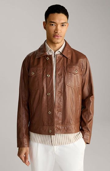 Jeans Leather Jacket in Brown