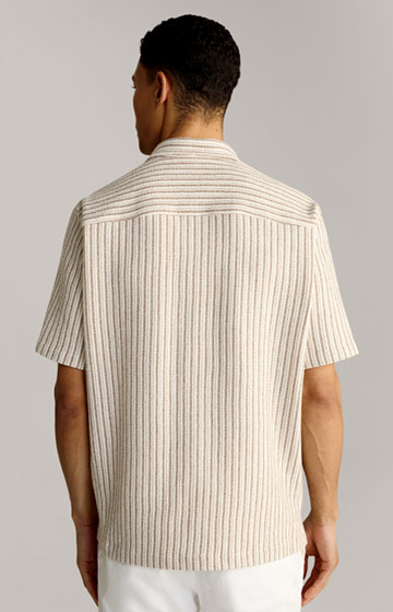 Kawi Knitted Polo Shirt in Beige Stripes