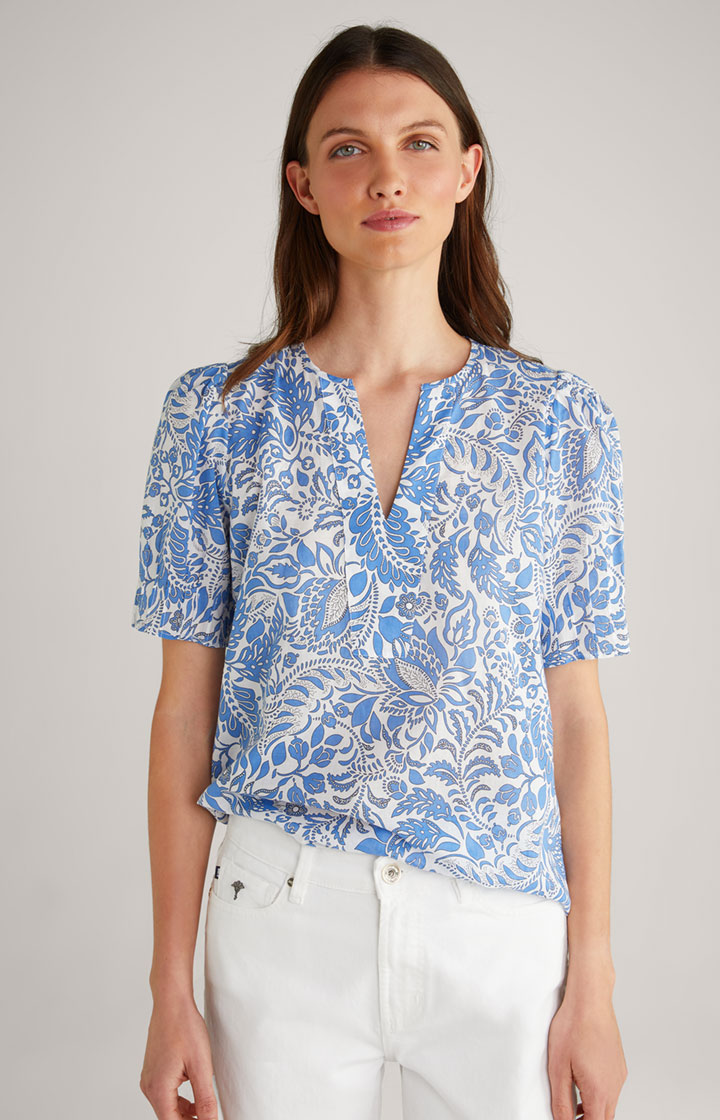 Cotton Blouse in White/Blue
