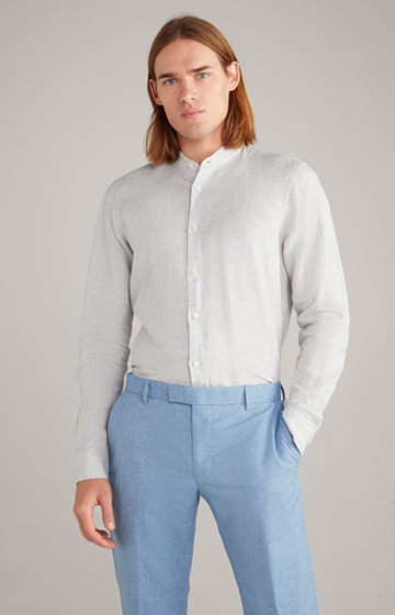 Lniano-bawełniana koszula Pebo w kolorze jasnoszarym z efektem melanżu